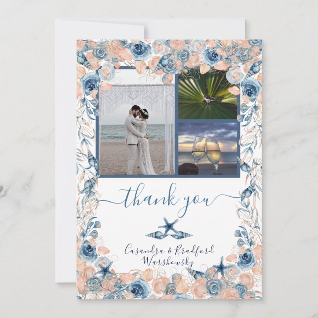 Beach Wedding Seashell och Ro Photo Tack Kort (Framsida)