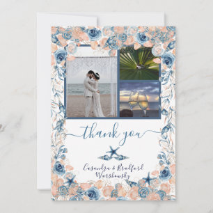 Beach Wedding Seashell och Ro Photo Tack Kort