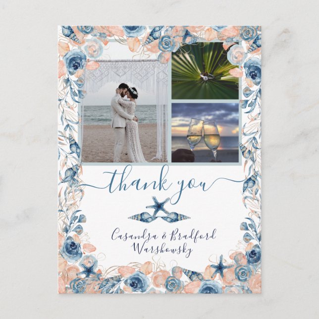 Beach Wedding Seashell och Ro Photo Tack Vykort (Framsida)