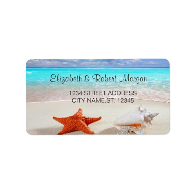 Beach Wedding Seashells Bröllop-etikett Adressetikett (Framsidan)