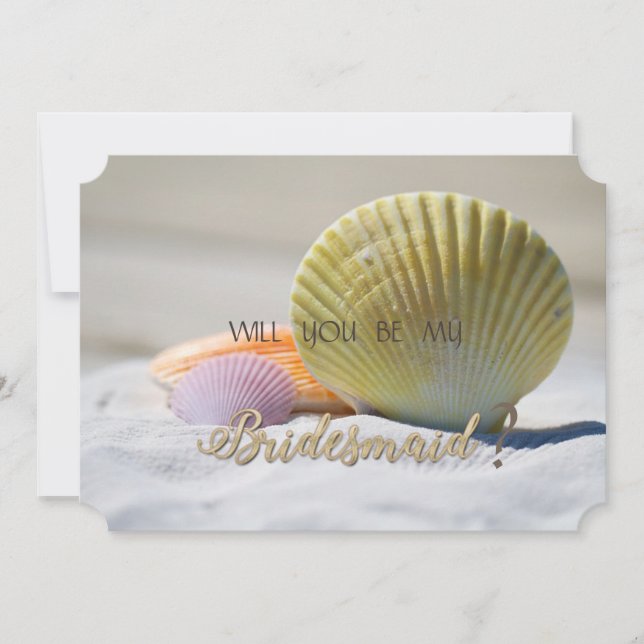 Beach Wedding, Seashells på Sand Bridesmaid Card Inbjudningar (Framsida)