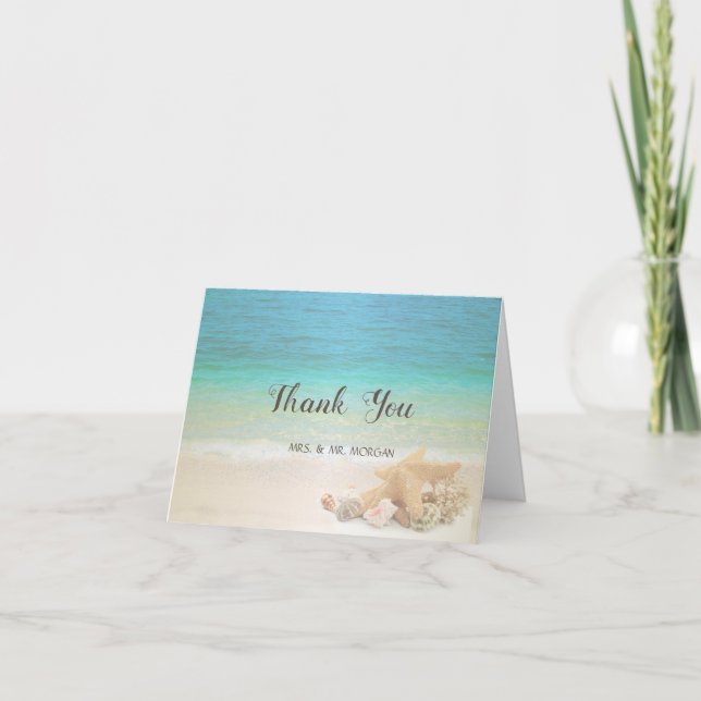 Beach Wedding Seashells Tack Kort (Framsida)