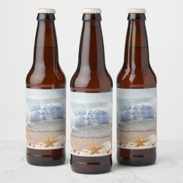 Beach Wedding Seashells Tropical Island Ölflaska Etikett