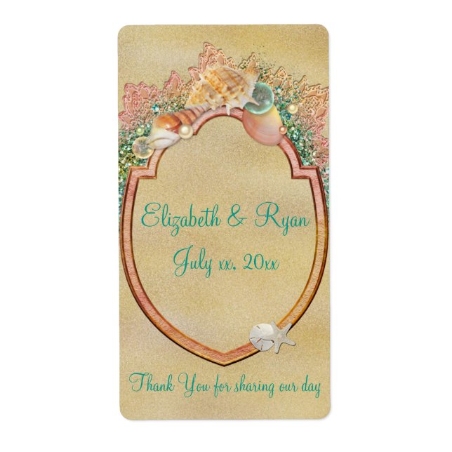 Beach Wedding Seashells Vin /Vatten etiketter Fraktsedel (Framsidan)