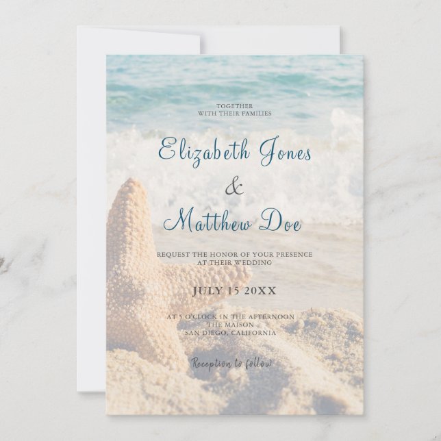 Beach Wedding - Seaside Bröllop - Romantic Beach Inbjudningar (Framsida)