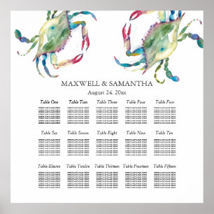 Beach Wedding SEATCHART, Blue Crab Poster