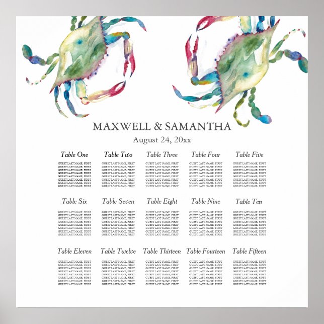 Beach Wedding SEATCHART, Blue Crab Poster (Framsidan)