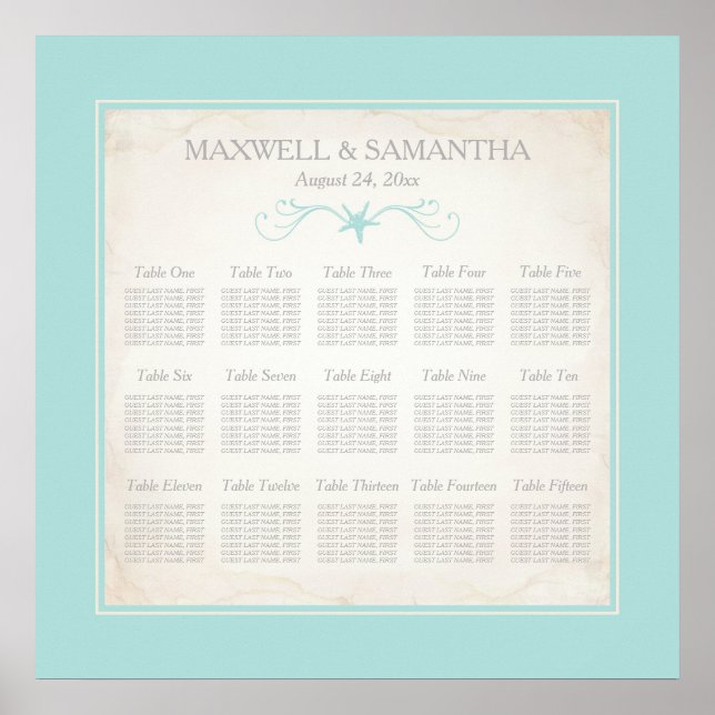 Beach Wedding SEATCHART, Starfish Poster (Framsidan)
