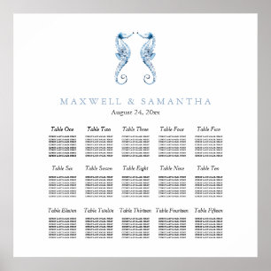 Beach Wedding Seating Chart Elegant Dusty Blue Poster