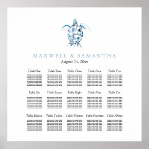 Beach Wedding Seating Chart Elegant Dusty Blue Poster