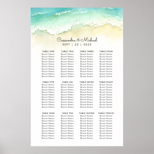 Beach Wedding Seating Chart Poster (Framsidan)