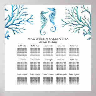 Beach Wedding SEATING CHART Seahorse Poster
