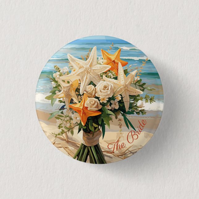 Beach Wedding Starfish Bouquet Button Knapp (Framsida)