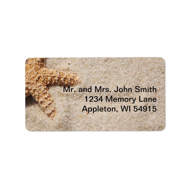 Beach Wedding Starfish in Sand Label Adressetikett (Framsidan)