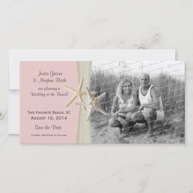 Beach Wedding Starfish Rosa Save Date Photo Spara Datumet (Framsida)