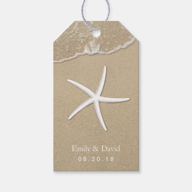 Beach Wedding Starfish & Sand Tropical Presentetikett (Framsidan)
