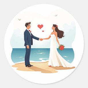 Beach Wedding Sticker Runt Klistermärke