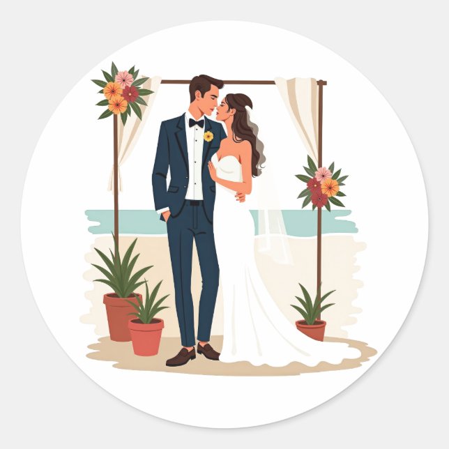 Beach Wedding Sticker Runt Klistermärke (Framsida)