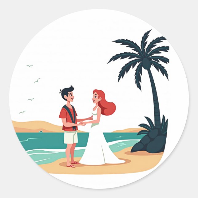 Beach Wedding Sticker Runt Klistermärke (Framsida)