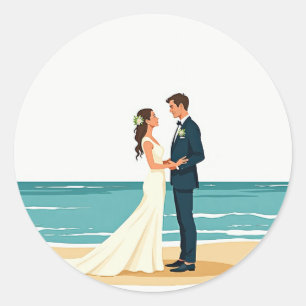 Beach Wedding Sticker Runt Klistermärke