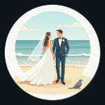 Beach Wedding Stickers Runt Klistermärke<br><div class="desc">Delicate wedding stickers featuring a bride and groom on a serene beach,  perfect for wedding celebrations or anniversary milestones.</div>