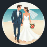 Beach Wedding Stickers Runt Klistermärke<br><div class="desc">Romantic beach wedding stickers perfect for anniversary cards,  wedding albums,  or honeymoon gifts. Capture the essence of your special day with this lovely illustration.</div>
