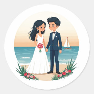 Beach Wedding Stickers Runt Klistermärke