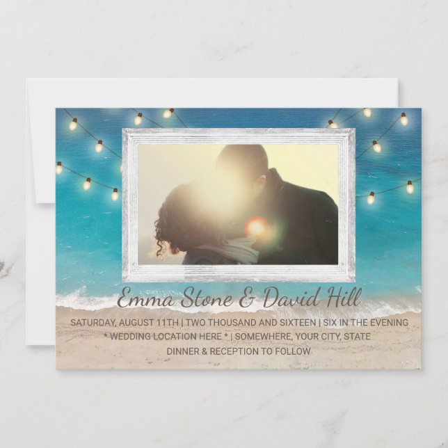 Beach Wedding String Ljus med Photo Inbjudningar (Framsida)