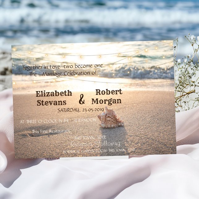 Beach Wedding, String Ljus Seashell-inbjudan Inbjudningar (Skapare uppladdad)