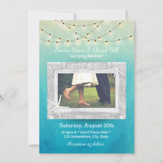 Beach Wedding String Ljus Watercolor med Photo Inbjudningar