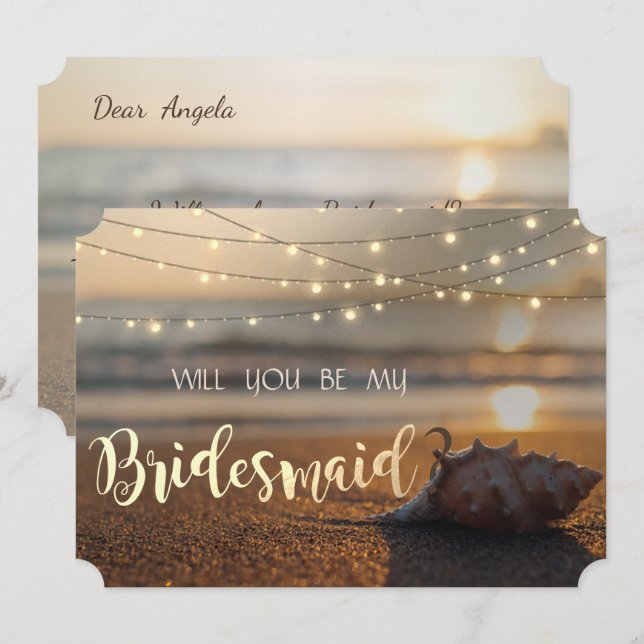 Beach Wedding Sunset Seashell Bridesmaid Card Inbjudningar (Fram/baksida)