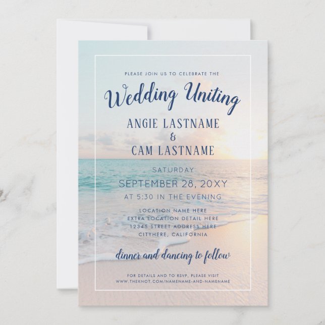 Beach Wedding Sunset Sunrise Sandy Ocean Inbjudningar (Framsida)