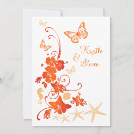 Beach Wedding | Tand, Orange, Vit | Blommor Inbjudningar