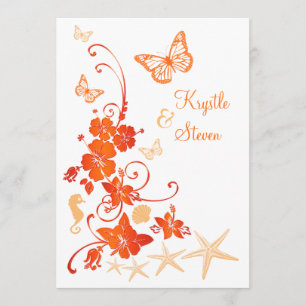 Beach Wedding Tand, Orange, Vit Blommor Inbjudningar