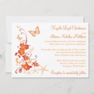 Beach Wedding Tand, Orange, Vit Blommor Inbjudningar