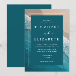 Beach Wedding Teal Blue Ocean Sand Bröllop Inbjudningar
