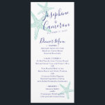 Beach Wedding Teal Blue Starfish Modern Meny<br><div class="desc">Teal Aqua Blue Turcos Starfish Dinner Menu Card för en strandtemat middag party,  repetitionsmiddag eller destinationsbröllop har en vintage stjärnfiskillustration och elegant modern manus typsnitt. Använda malldesignen verktyg om du vill ändra typsnitt och färg eller design.</div>