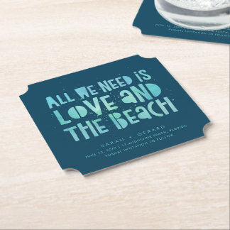 Beach Wedding Typography Wedding Save the Date Underlägg Papper