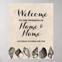 Beach Wedding Välkommen Poster Snäckor Ocean