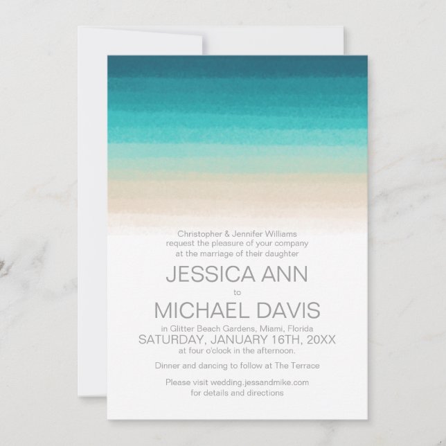 Beach Wedding Watercolor Ombre Modern Inbjudningar (Framsida)