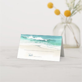 Beach Wedding Watercolor Sea Folat Place Card Placeringskort