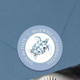 Beach Wedding Watercolor Sea Turtle Blue Runt Klistermärke