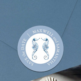Beach Wedding Watercolor Seahorse Blue Runt Klistermärke