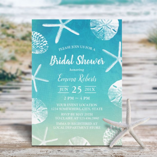 Beach Wedding Watercolor Seashells Möhippa Inbjudningar (Skapare uppladdad)
