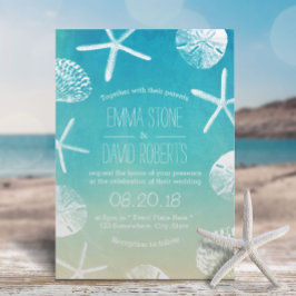 Beach Wedding Watercolor Starfish & Seashells Inbjudningar