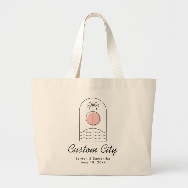 Beach Wedding Welcome Bag Personlig Large Tote Jumbo Tygkasse (Framsidan)