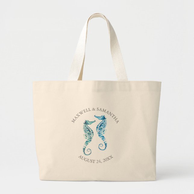 Beach Wedding Welcome Bags Seahorse Jumbo Tygkasse (Framsidan)