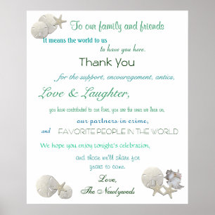 Beach Wedding Welcome Sign, Seashells, Starfish Poster