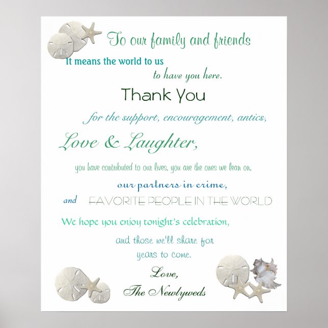Beach Wedding Welcome Sign, Seashells, Starfish Poster (Framsidan)