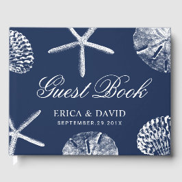 Beach Wedfish & Sand Dollar Navy Blue Gästböcker